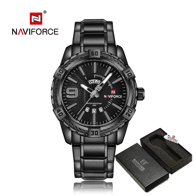 NAVIFORCE – Montre-bracelet de luxe pour homme, marque originale, quartz, classique, étanche, bracelet en acier, horloge pour homme