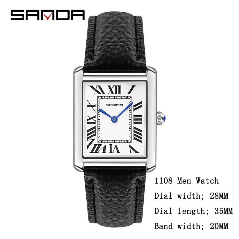 SANDA 9031/1108 Luxury Couple Quartz Watches for Men & Women, Waterproof Sport Casual Watch, Scratch Resistant Leather Strap