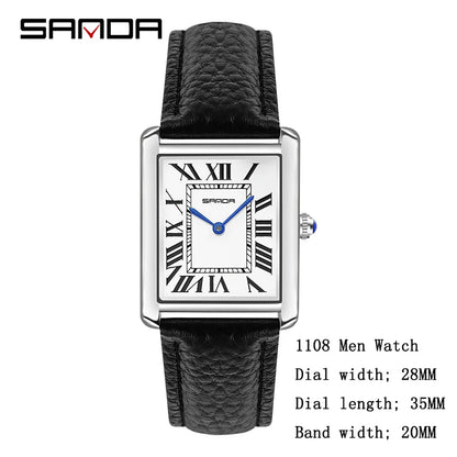 SANDA 9031/1108 Luxury Couple Quartz Watches for Men & Women, Waterproof Sport Casual Watch, Scratch Resistant Leather Strap