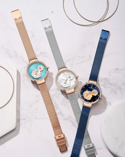Women Watch NAVIFORCE Top Luxury Brand Steel Mesh Waterproof Ladies Watches Flower Quartz Female Wristwatch Charming Girl Clock