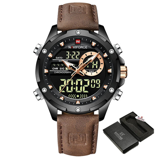 Montres militaires NAVIFORCE pour hommes Montre-bracelet de sport tendance chronographe alarme étanche à quartz grande horloge numérique pour hommes