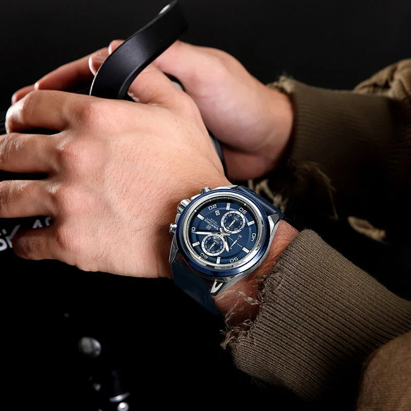Montres NAVIFORCE pour hommes, bracelet en cuir véritable, chronographe à quartz, affichage de la date, montre-bracelet de sport étanche, cadeau masculin
