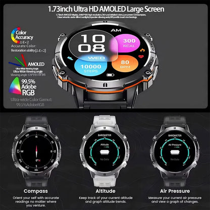 Montre Connectée Militaire 2026 TANK X3 Homme Écran AMOLED 1.73" Étanche 5ATM Batterie 1000mAh GPS Suivi Sportif Fitness