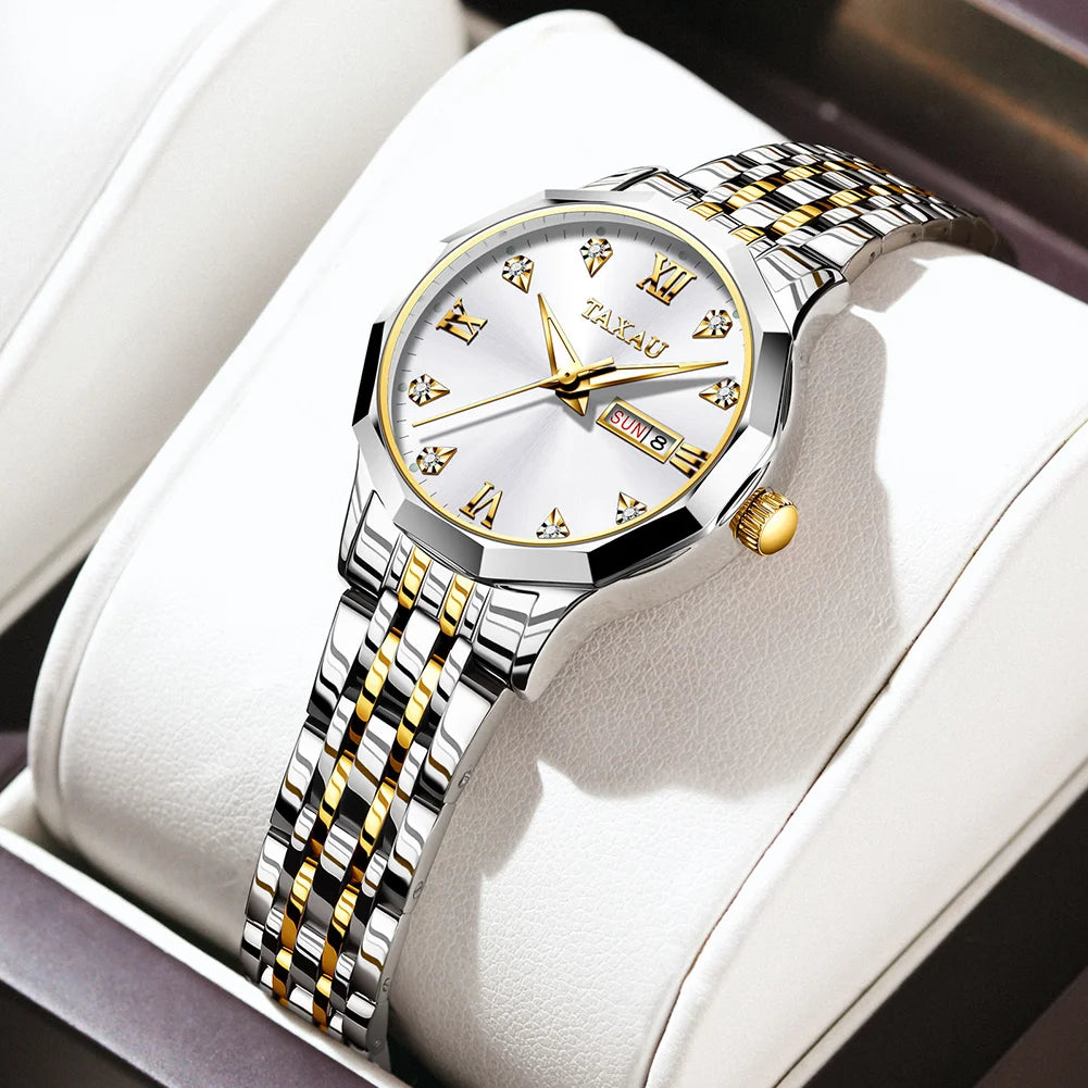 OLEVS Fashion Golden Watch for Women Stainless Steel Waterproof Women's Watches Elegant Original Luxury Ladies Quartz Wristwatch