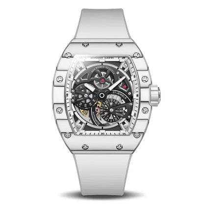 BONEST GATTI Men Mechanical Watch Carbon Fiber Bezel Tonneau Luminou Case Fluororubber Strap Small Second Dial Watches For Men