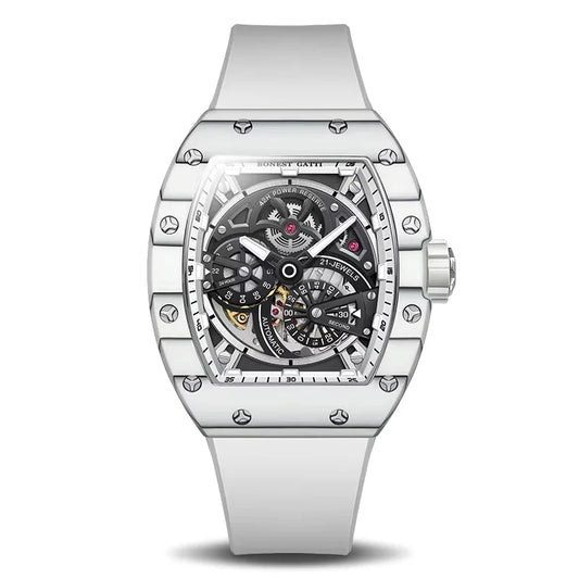 BONEST GATTI Men Mechanical Watch Carbon Fiber Bezel Tonneau Luminou Case Fluororubber Strap Small Second Dial Watches For Men
