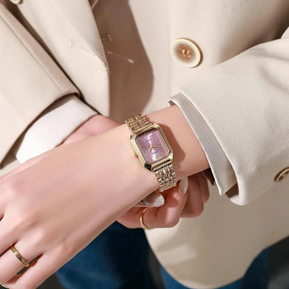 Montre à quartz de luxe pour femme, mode, cadran simple, carré, plaqué or de qualité, montre-bracelet d'affaires en acier inoxydable avec boucle déployante