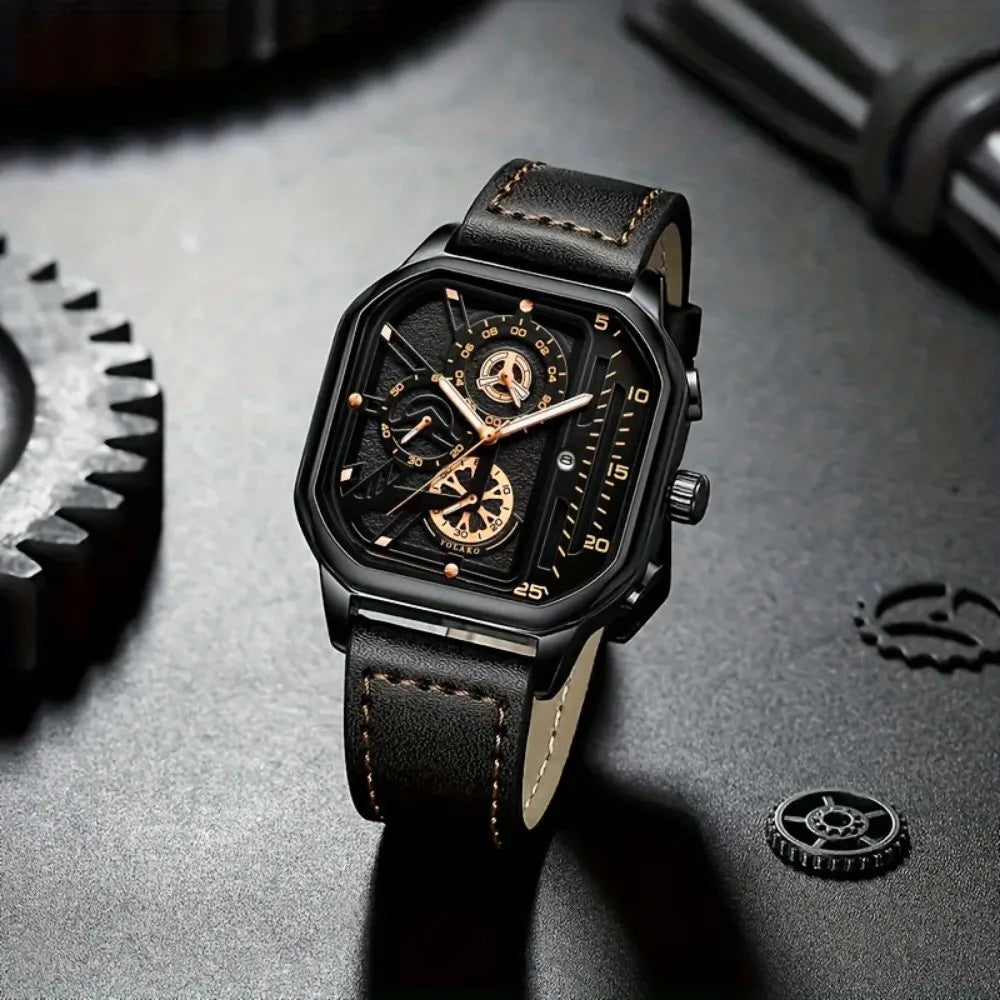 Big Dial Square Watch with PU Leather Strap 42mm 9mm Thickness