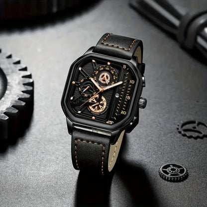 Big Dial Square Watch with PU Leather Strap 42mm 9mm Thickness