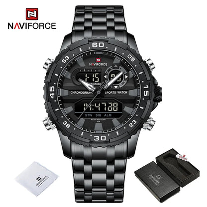 Montres Homme NAVIFORCE Original Tendance Marque LCD Affichage Analogique Numérique Quartz Homme Horloge 30m Étanche Lumineuse Montre-Bracelet Homme