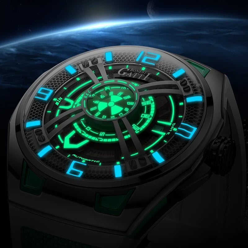 BONEST GATTI 5803 Montre Homme Automatique Montres de Luxe Lumineuses Étanche Cadran Conceptuel Mécanique Montre-Bracelet