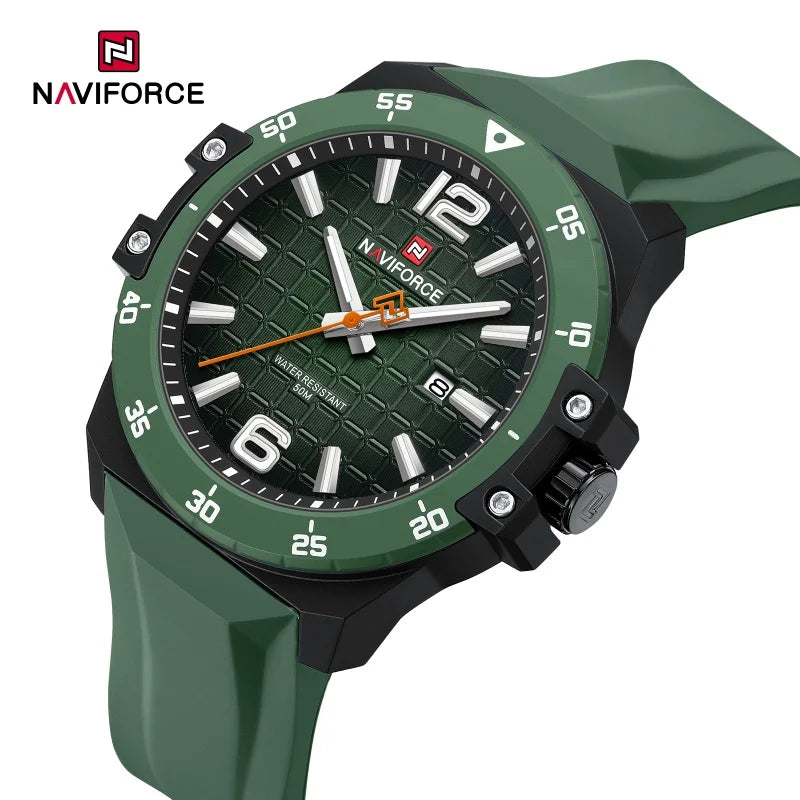 Montre de mode NAVIFORCE pour hommes avec bracelet en silicone Mouvement à quartz Montre élégante pour hommes Classique Étanche 5ATM Montres pour hommes