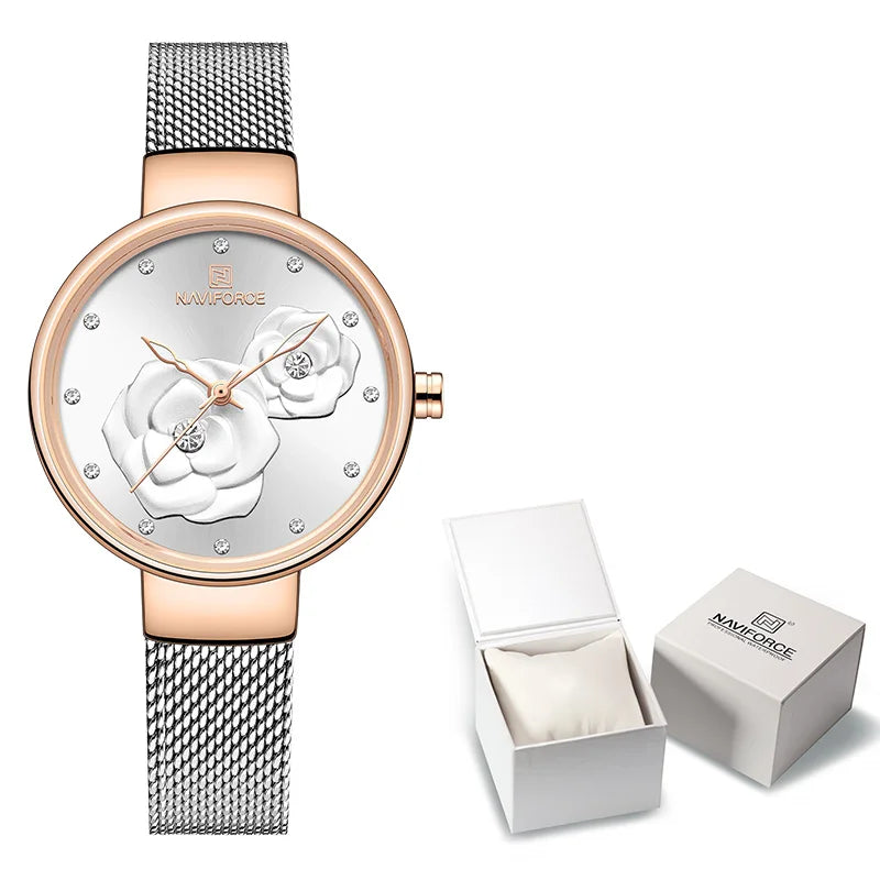 NAVIFORCE – Coffret montre de luxe avec bracelet en maille d'acier, montre créative pour femme