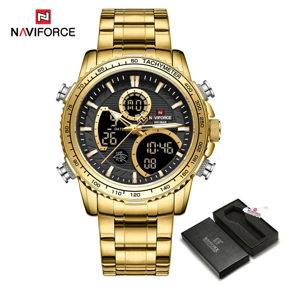 NAVIFORCE 2025 Nouvelle Montre Sport Homme Luxe Originale Montre-Bracelet en Acier Inoxydable Hommes Double Affichage Militaire Montres Étanche