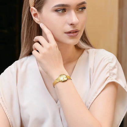 BERNY Gold Watch for Women Grit Dial Octagonal Ladies Quartz Wristwatch Stainless Steel Women Small Golden Watch Luxury Watches