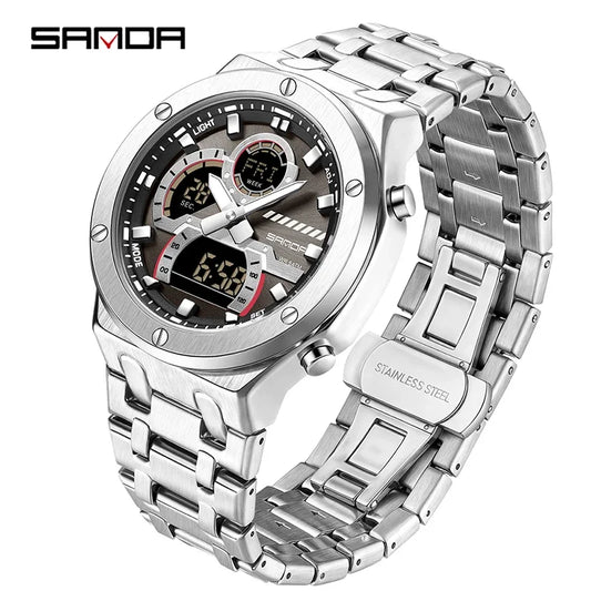 SANDA Multifunction Chronograph LED Stainless Steel Watch