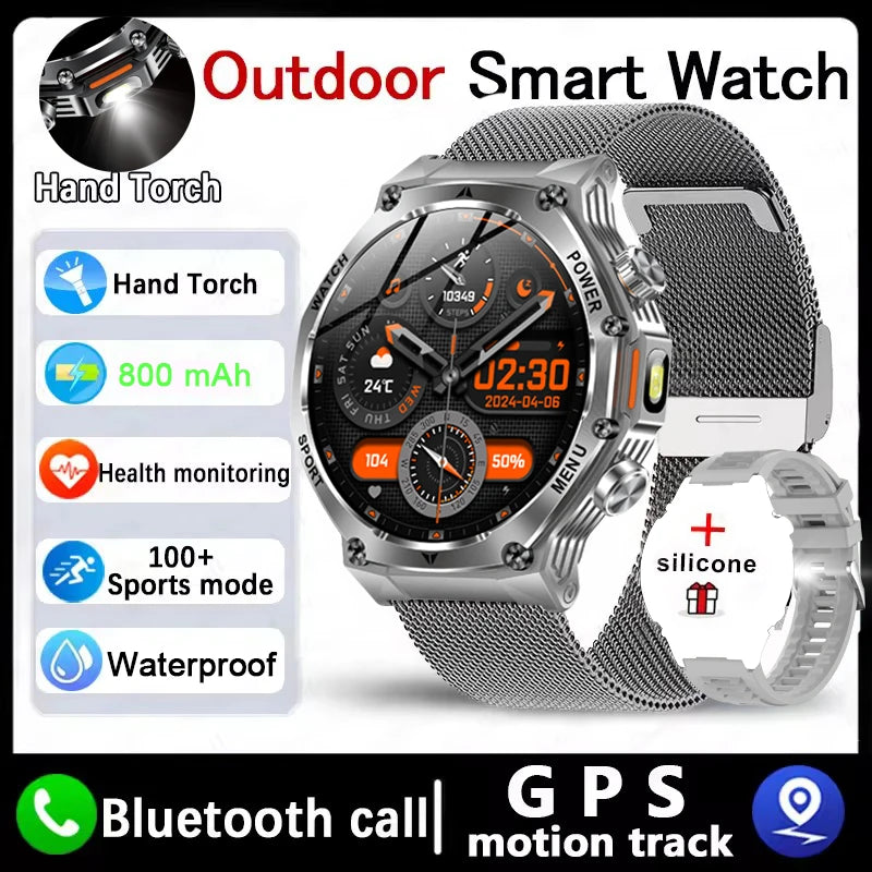 Nouvelle montre intelligente de sport robuste d'extérieur, écran HD 1,8" 390*390, batterie longue durée 800 mAh, suivi de la condition physique, calories, distance.