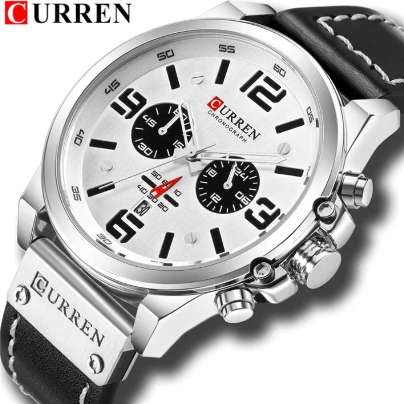 CURREN 8314 Business Leather Strap 6-Hand Calendar Watch