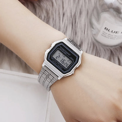Femmes Hommes Unisexe Montre Or Argent Noir Vintage LED Numérique Sport Militaire Montres Bracelets Électronique Numérique Cadeau Présent Homme