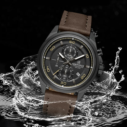Montre homme décontractée NAVIFORCE Résistante à l'eau 3 ATM, calendrier, cadran lumineux avec bracelet en cuir, cadeau, design original