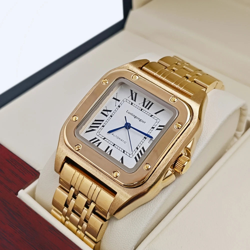 High-End Luxury Square Automatic Mechanical Watch for Men, with Hollow Butterfly Clasp, Fashionable Business Casual Versatile Stylish Men's Wristwatch, Suitable for Wearing in Various Occasions, the First Choice Gift for Your Boyfriend on Valentine's Day