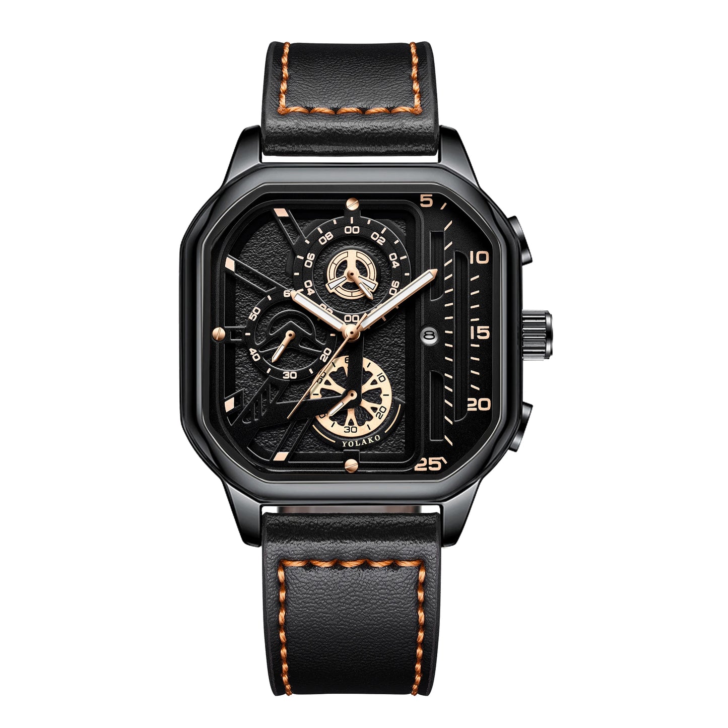 Big Dial Square Watch with PU Leather Strap 42mm 9mm Thickness