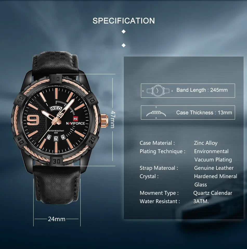 NAVIFORCE – Montre-bracelet de luxe pour homme, marque originale, quartz, classique, étanche, bracelet en acier, horloge pour homme