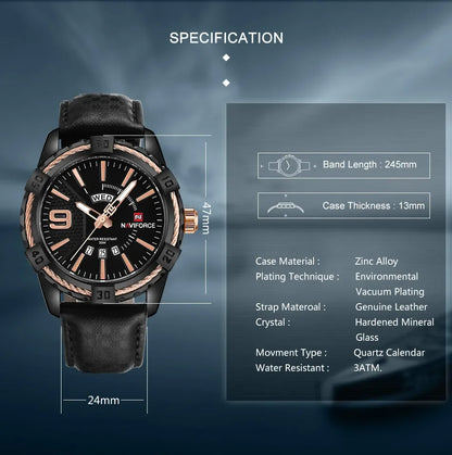 NAVIFORCE – Montre-bracelet de luxe pour homme, marque originale, quartz, classique, étanche, bracelet en acier, horloge pour homme
