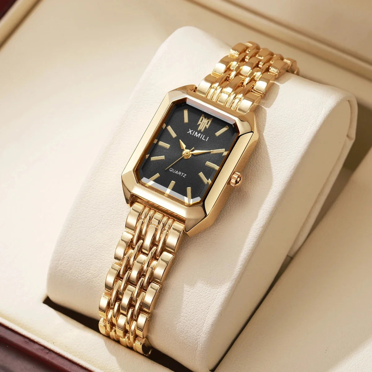 Montres Femme Rectangulaires à la Mode Dames Montres-Bracelets à Quartz à Bracelet en Acier Inoxydable Reloj Mujer (Sans Boîte)