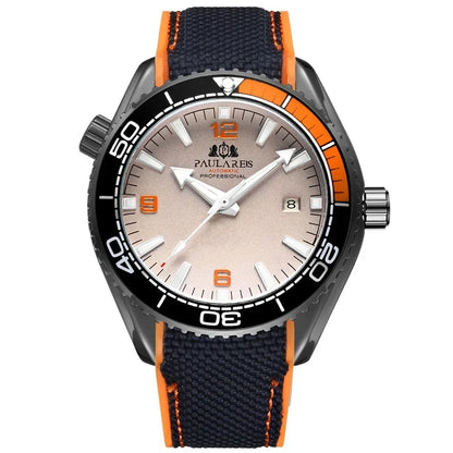 Automatic Mens Watch Mechanical Self Wind Movement Canvas Rubber Strap Orange Blue Red Luxury Fashion Watches