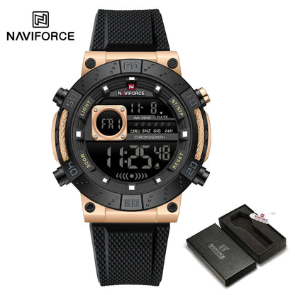 NAVIFORCE – Montres militaires pour hommes, à quartz numérique, en silicone, chronographe, étanche, avec affichage de la date