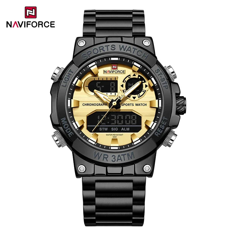 NAVIFORCE Montre Homme Double Affichage Sport Étanche 30M Chronographe Numérique Horloge Style Armée Militaire Montre-bracelet Homme NF9237