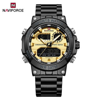 NAVIFORCE Montre Homme Double Affichage Sport Étanche 30M Chronographe Numérique Horloge Style Armée Militaire Montre-bracelet Homme NF9237