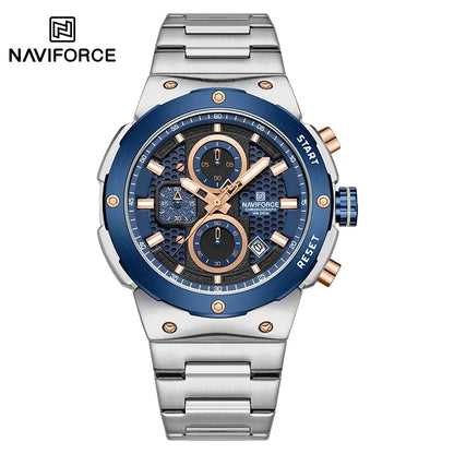NAVIFORCE Montre Homme Quartz Top Marque Luxe Lumineux Chronographe Montre-Bracelet Acier Inoxydable Étanche Hommes Date Calendrier Horloge