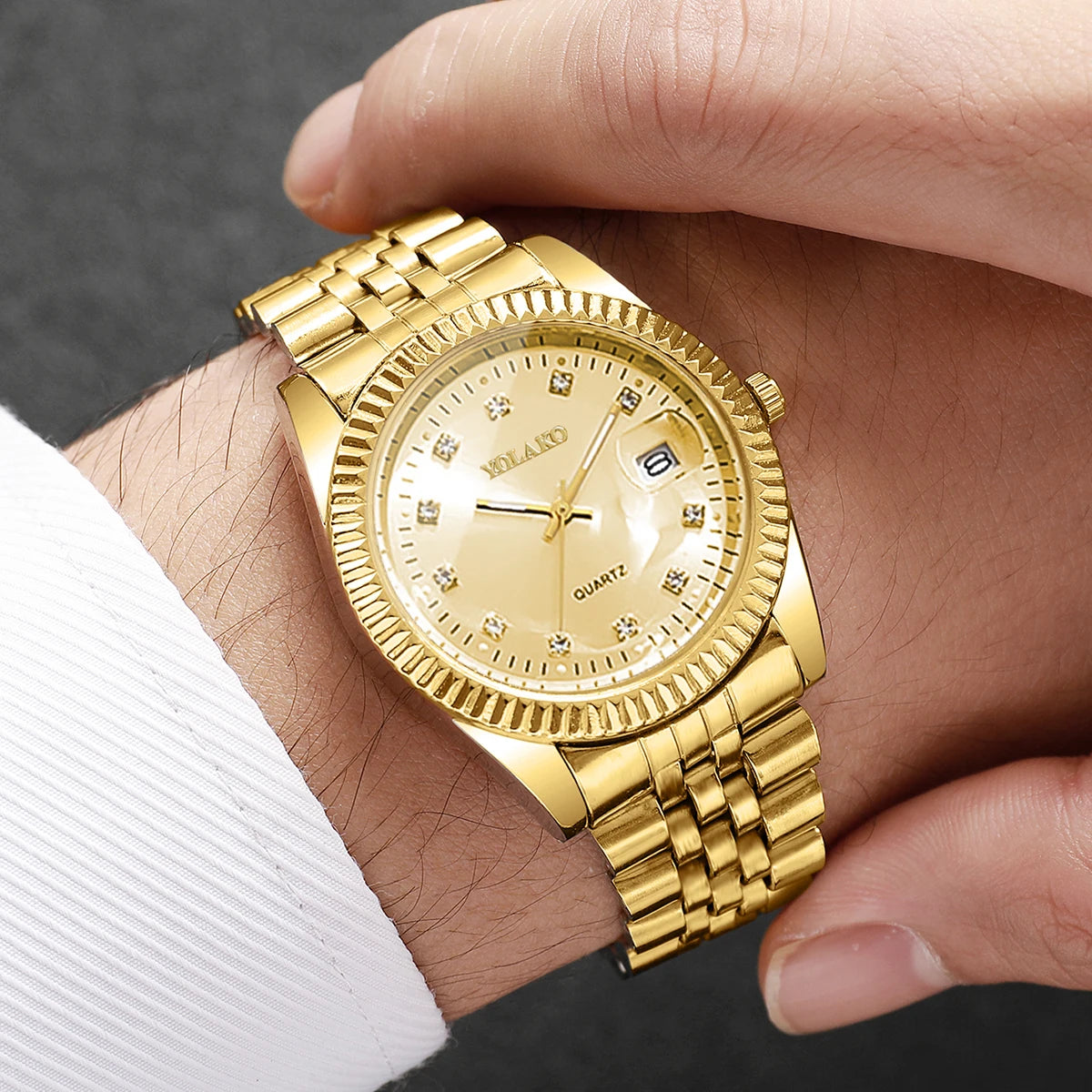 Luxury Rhinestone Men Business Watches Fashion Women Quartz Watch with Calendar Clock Gift（Without Box）