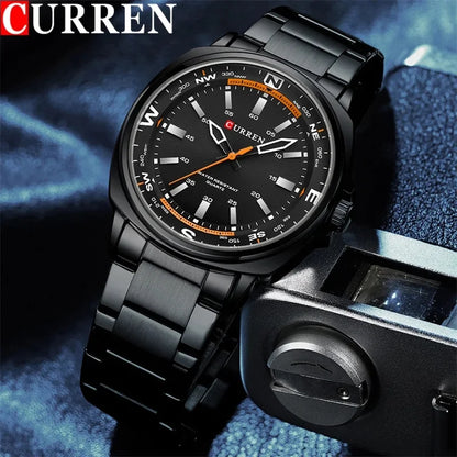 CURREN 8455 Montre à quartz de mode pour hommes Montre-bracelet de luxe étanche en acier inoxydable avec veilleuse reloj hombre