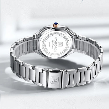 NAVIFORCE Montre de luxe pour femme, cadran carré, quartz, étanche, en acier inoxydable