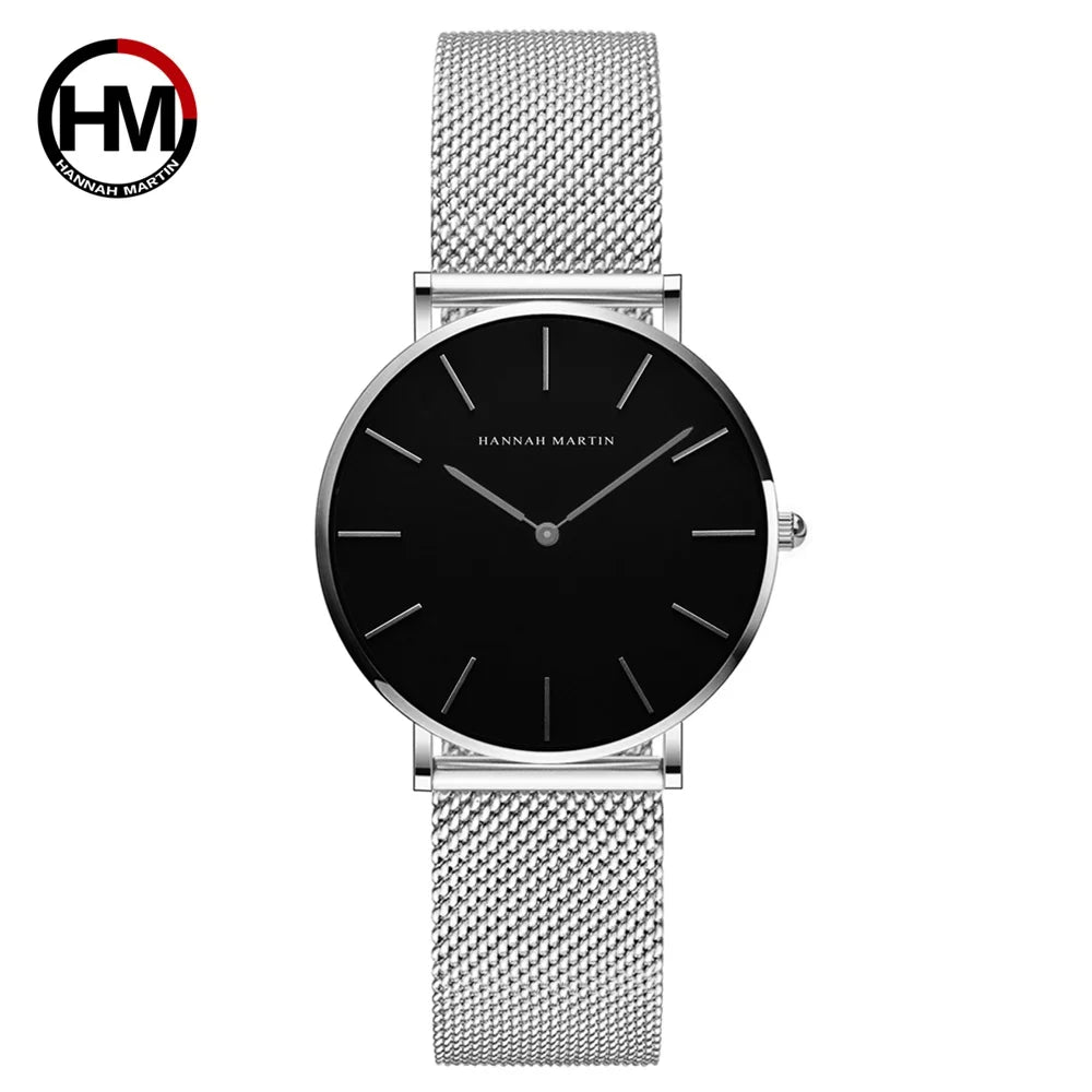 HANNAH MARTIN Brand Quality Stainless Steel Japan Quartz Movement Waterproof Women 36mm Full Rose Gold Ladies Dropshipping Watch