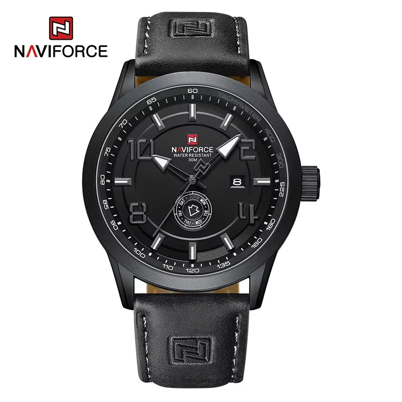 Montre-bracelet décontractée tendance NAVIFORCE pour homme, montre militaire de sport étanche avec bracelet en cuir, mouvement à quartz, calendrier