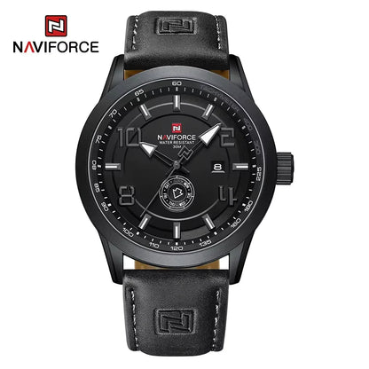 Montre-bracelet décontractée tendance NAVIFORCE pour homme, montre militaire de sport étanche avec bracelet en cuir, mouvement à quartz, calendrier