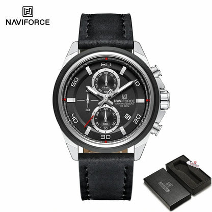 Montre homme décontractée NAVIFORCE Résistante à l'eau 3 ATM, calendrier, cadran lumineux avec bracelet en cuir, cadeau, design original
