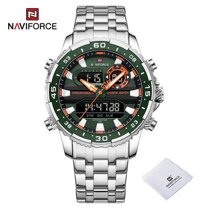 Montres Homme NAVIFORCE Original Tendance Marque LCD Affichage Analogique Numérique Quartz Homme Horloge 30m Étanche Lumineuse Montre-Bracelet Homme