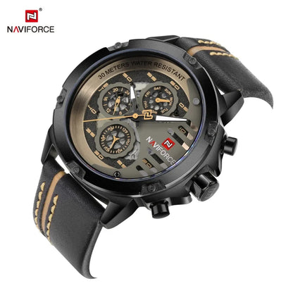 Montre Homme NAVIFORCE, Marque de Luxe, Étanche, Affichage 24 Heures, Date, Mouvement à Quartz, Bracelet en Cuir, Montre-Bracelet Sport pour Homme, Étanche