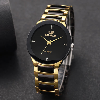 hot sale black dial steel quartz men business watch