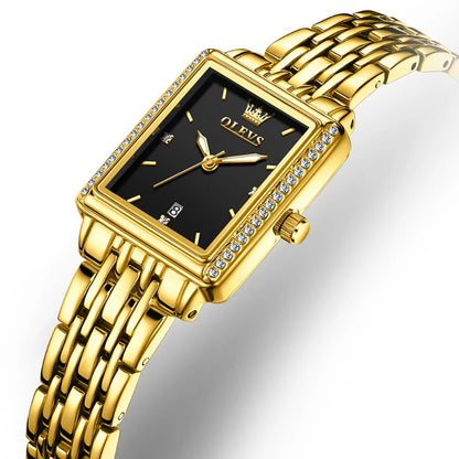 OLEVS Women Watches Fashion Golden Green Stainless Stain Steel Ladies Watch Waterproof Quarzt Wristwatch Romatic Girlfriend Gift