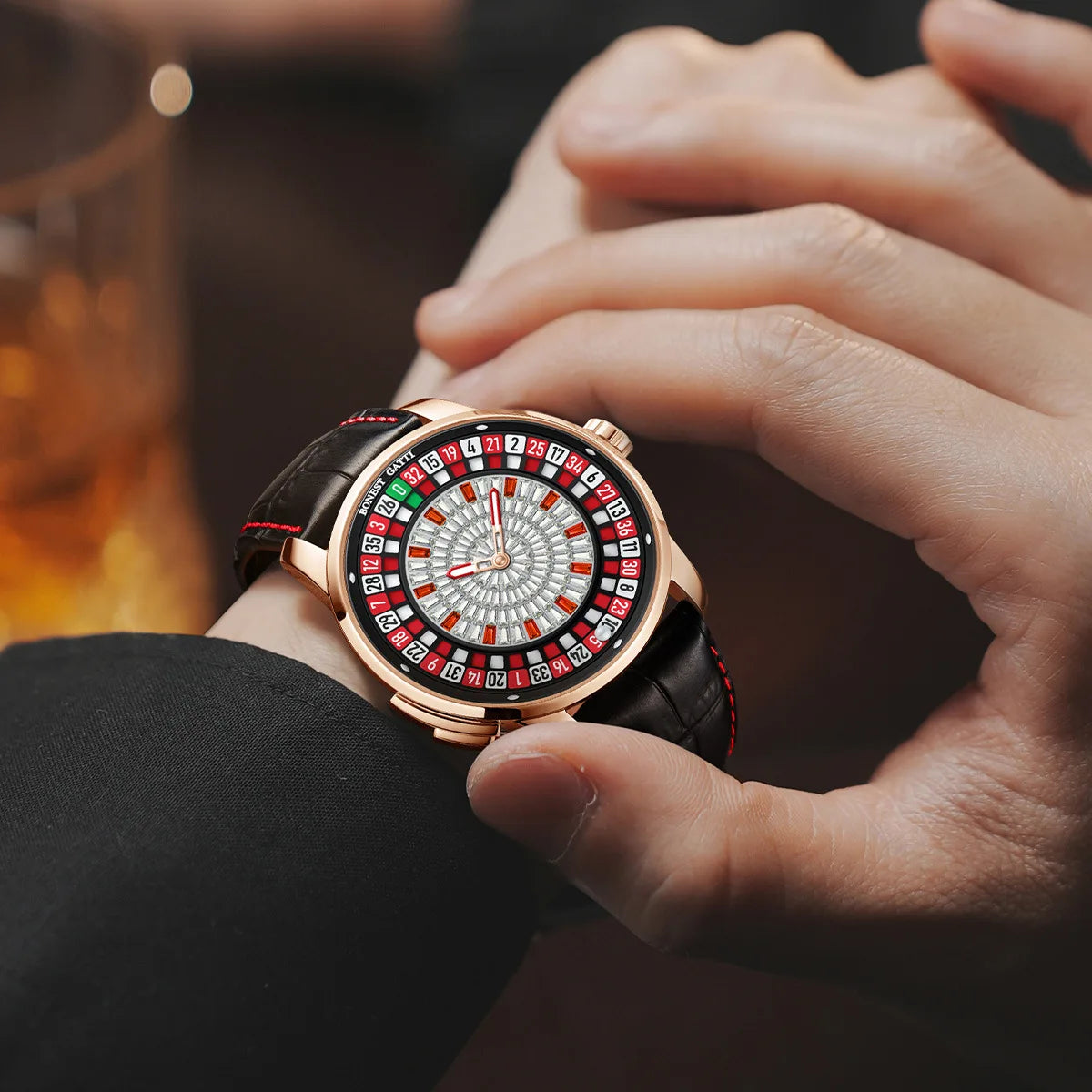 BONEST GATTI 8004 Men's Mechanical Watch European Button Wheel Disc Fun Game Diamond Dial Sapphire Glass Cover watch for men