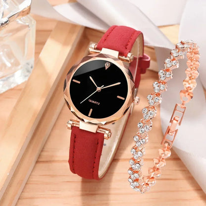 2PCS Set Luxury Watch Women Bracelet  Rhinestone Fashion Wristwatch Female Casual Ladies Watches Bracelet Set Clock