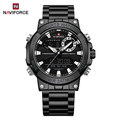 Montre numérique à quartz NAVIFORCE pour hommes, étanche, lumineuse, avec date, bracelet en acier inoxydable, chronographe, montres de sport