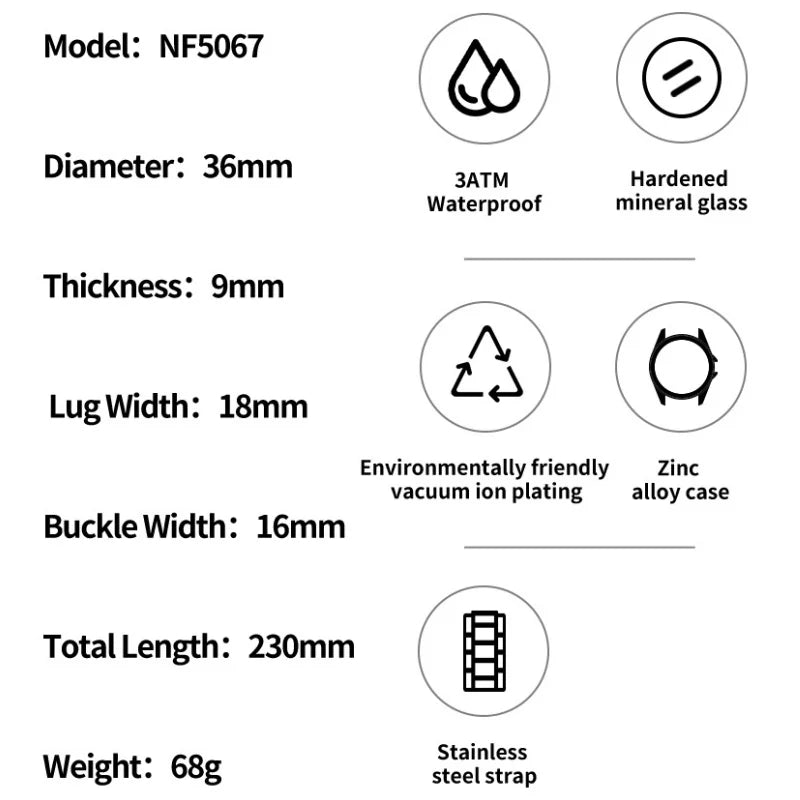 NAVIFORCE Ladies 3ATM Waterproof Quartz Watch Simple Fashion Stainless Steel Watchband Woman Quartz Watch Gifts For Women NF5067