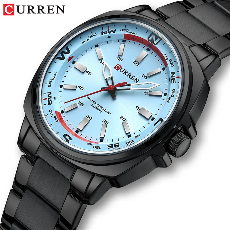 CURREN 8455 Montre à quartz de mode pour hommes Montre-bracelet de luxe étanche en acier inoxydable avec veilleuse reloj hombre